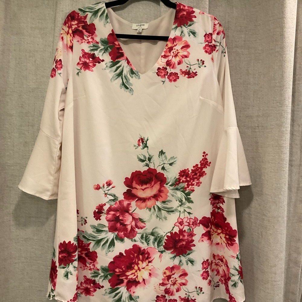 UMGEE USA Womens White/floral 3/4 Sleeve Dress Size Small